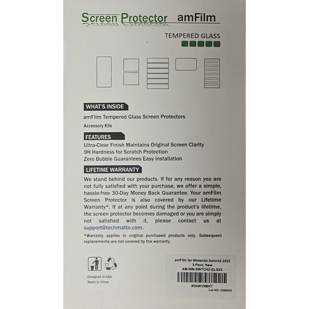 amFilm Tempered Glass Screen Protector for Nintendo Switch 3- Pack 9H Hard Clear